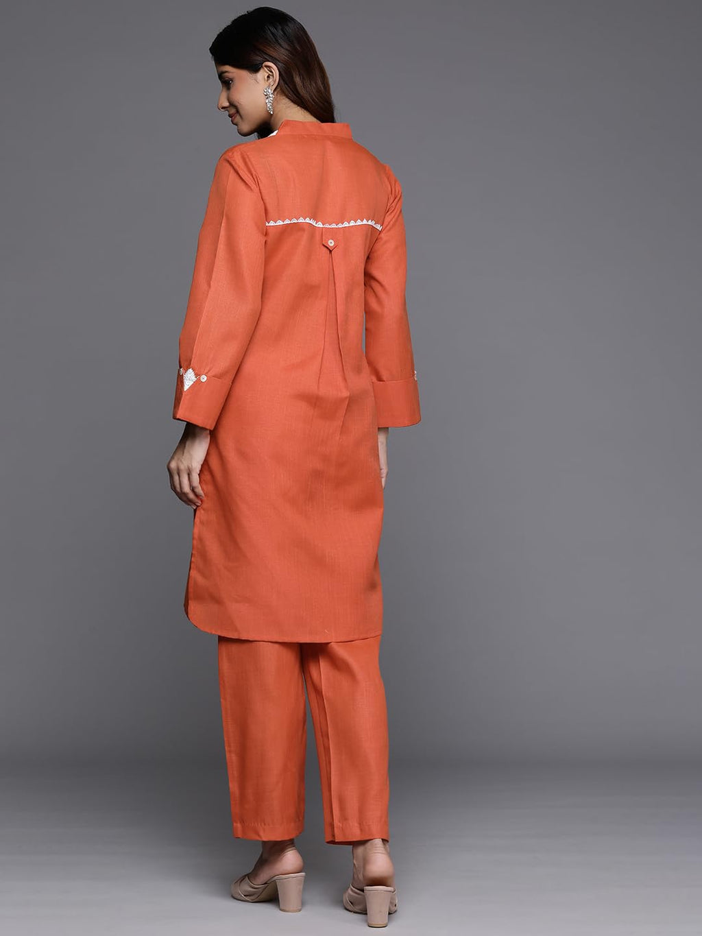 Varanga Women Orange Embroiderey And Lace Detailed Short Kurta With Btoom