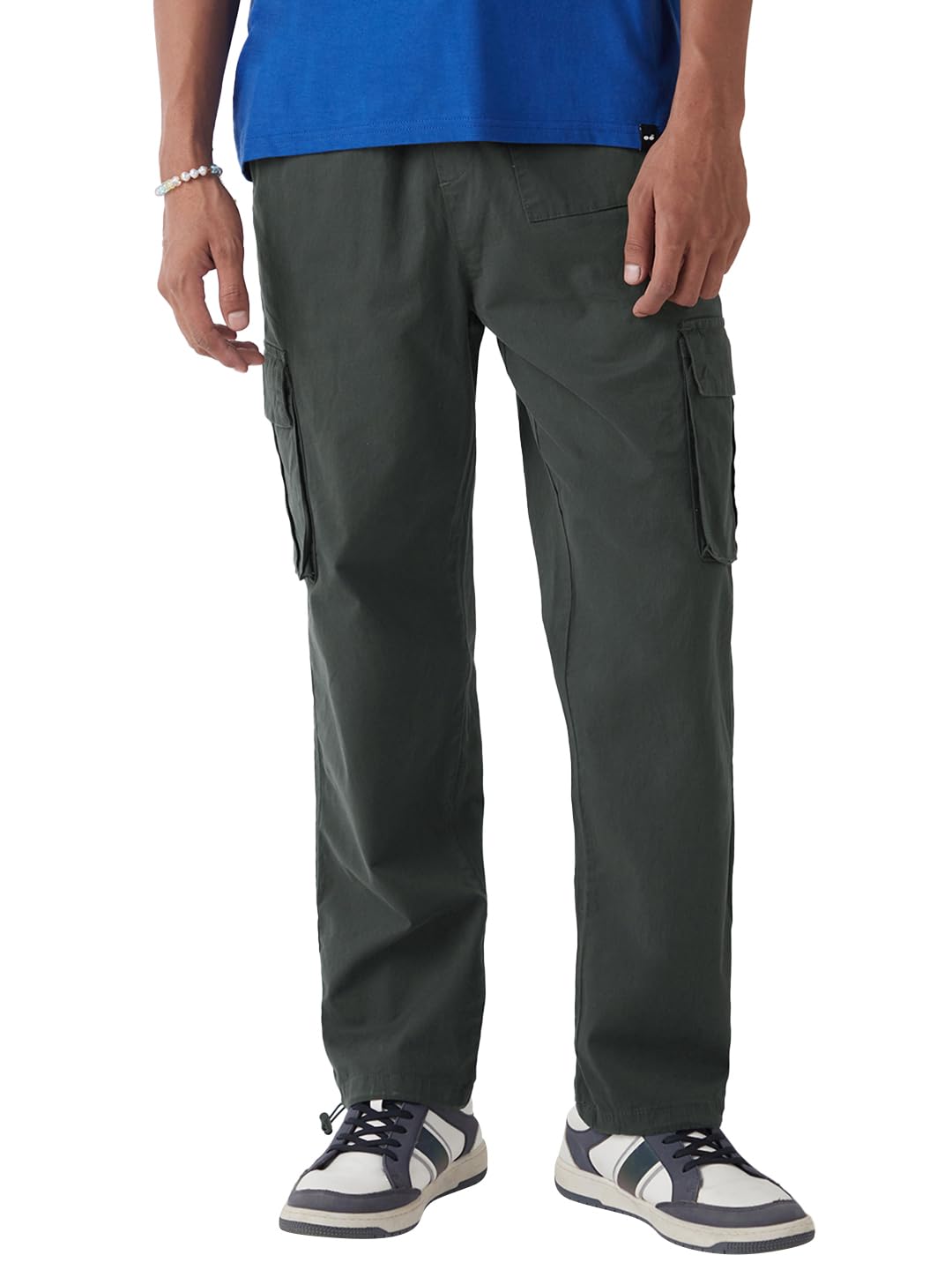 Bewakoof Mens Solid Baggy Oversized Fit Cotton Spandex Cargo Parachute Pants_651186_Grey_34