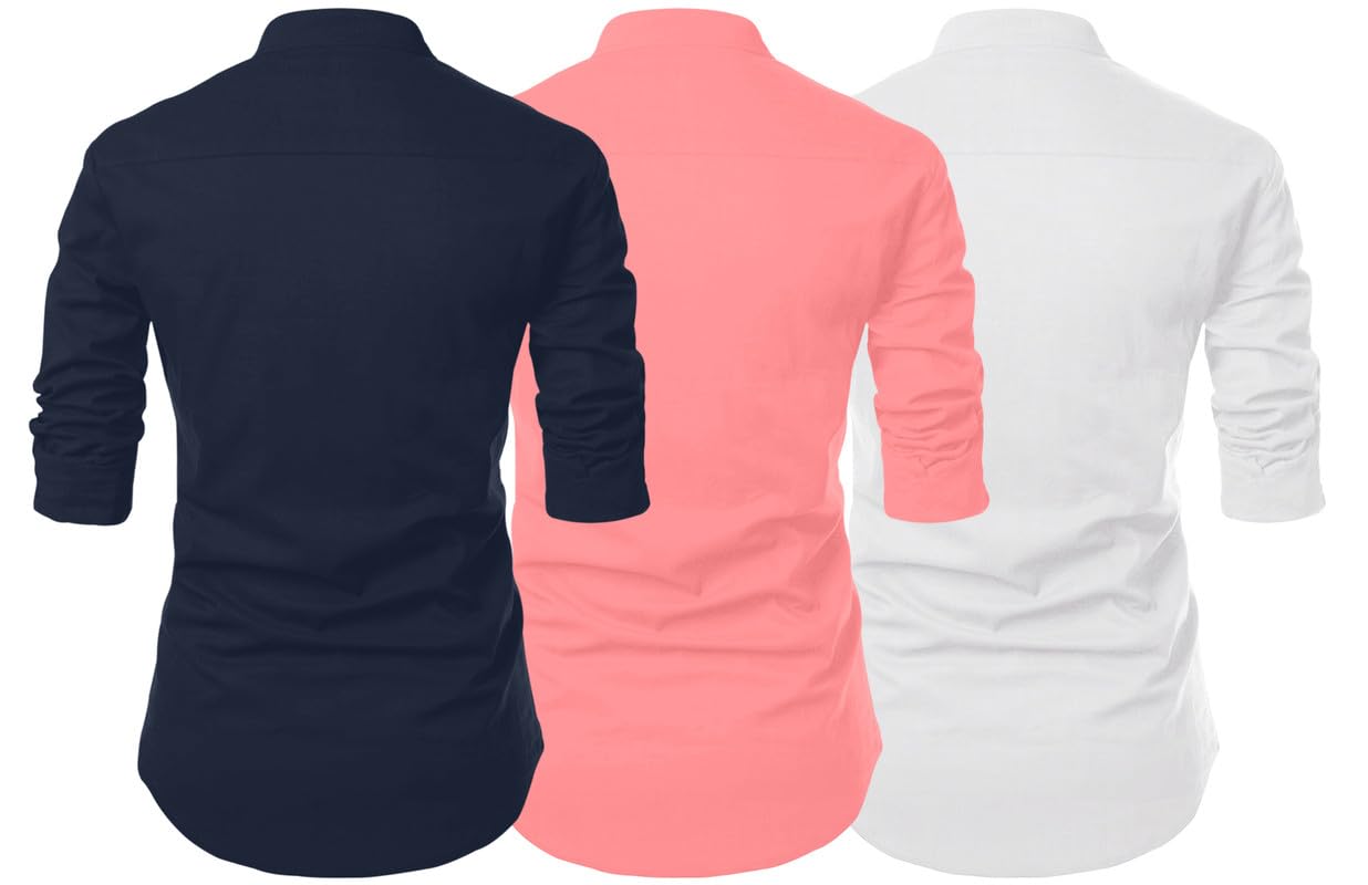 Finivo Fashion MenS Cotton Blend Regular Fit Solid Casual Kurta Shirt Pack Of 3
