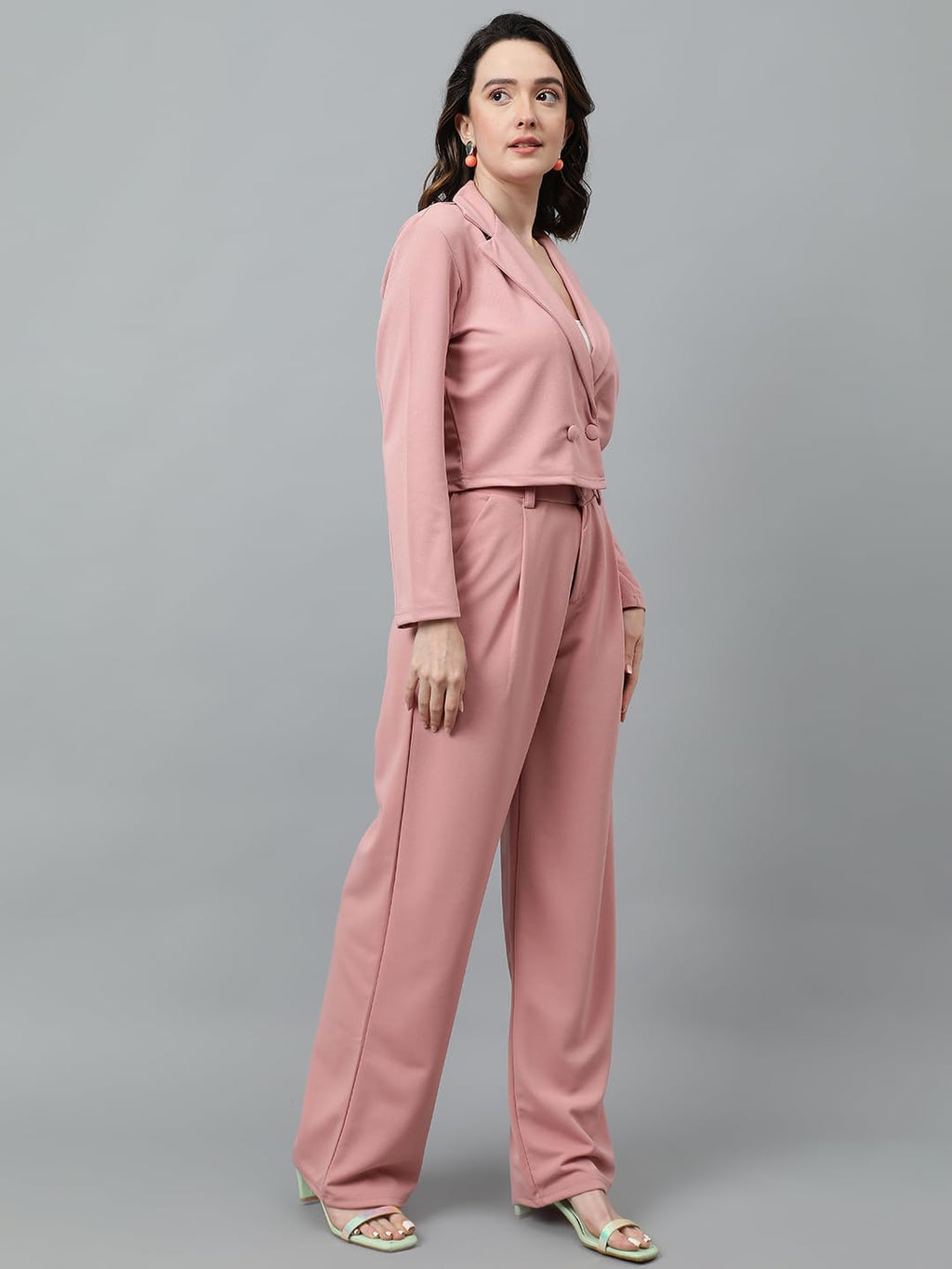 Kotty WomenS Dress Pant With Blazer Co-Ords Set Dusty Pink