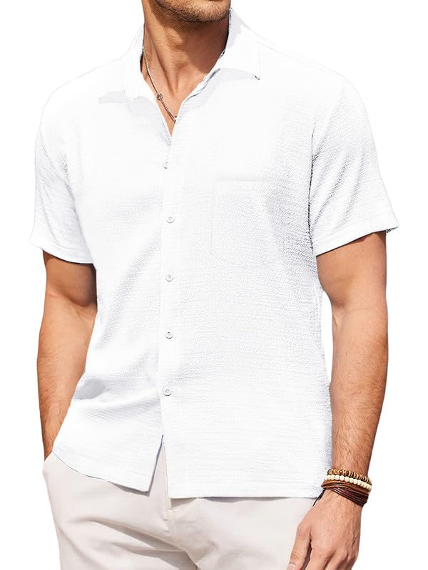 Tee Projekt Mens Popcorn Shirt Comfortable Short Sleeve Shirts Casual Textured Shirt (Pack of 1) White
