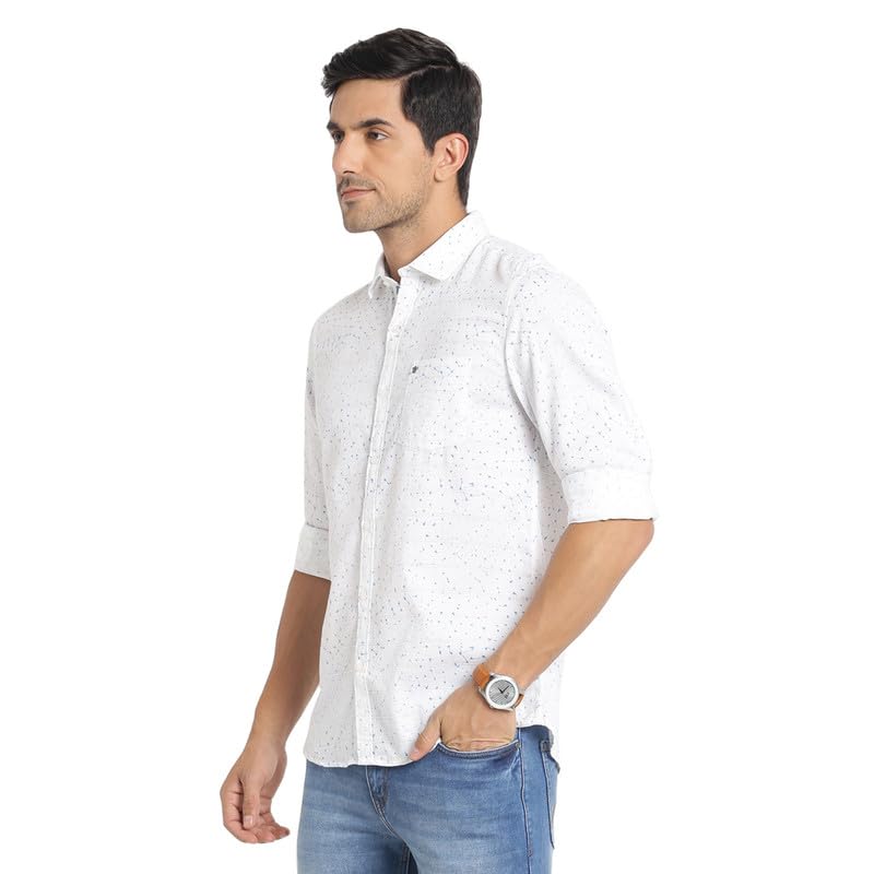 Turtle Men Pure Cotton White Printed Slim Fit Casual Shirts