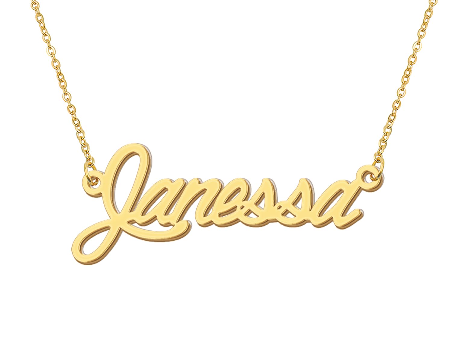 Aoloshow Women's Necklaces with Name Janessa Engraved Name Necklace 18k Gold Plated Stainless Steel Jewelry for Familys Christma