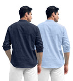 Royalscout Combo Of MenS Solid Cotton Blend Full Sleeve Straight Kurta Shirt (Pack Of 2) Navy-Sky
