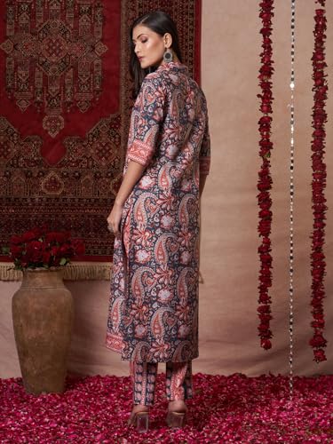 ANNI DESIGNER Womens Rayon Viscose Straight Printed Kurta with Pant (NISHU RED-VKS01_L_Red_Large)