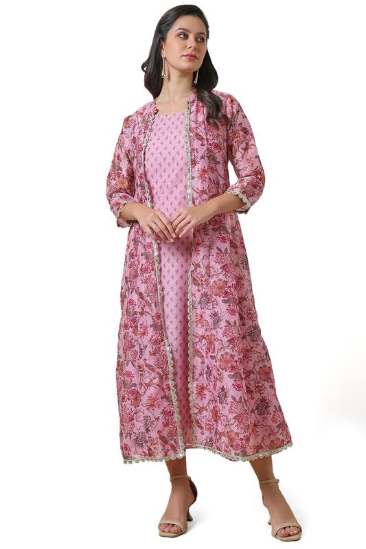 Soch Women Floral Print Chanderi Blend Dress with Jacket