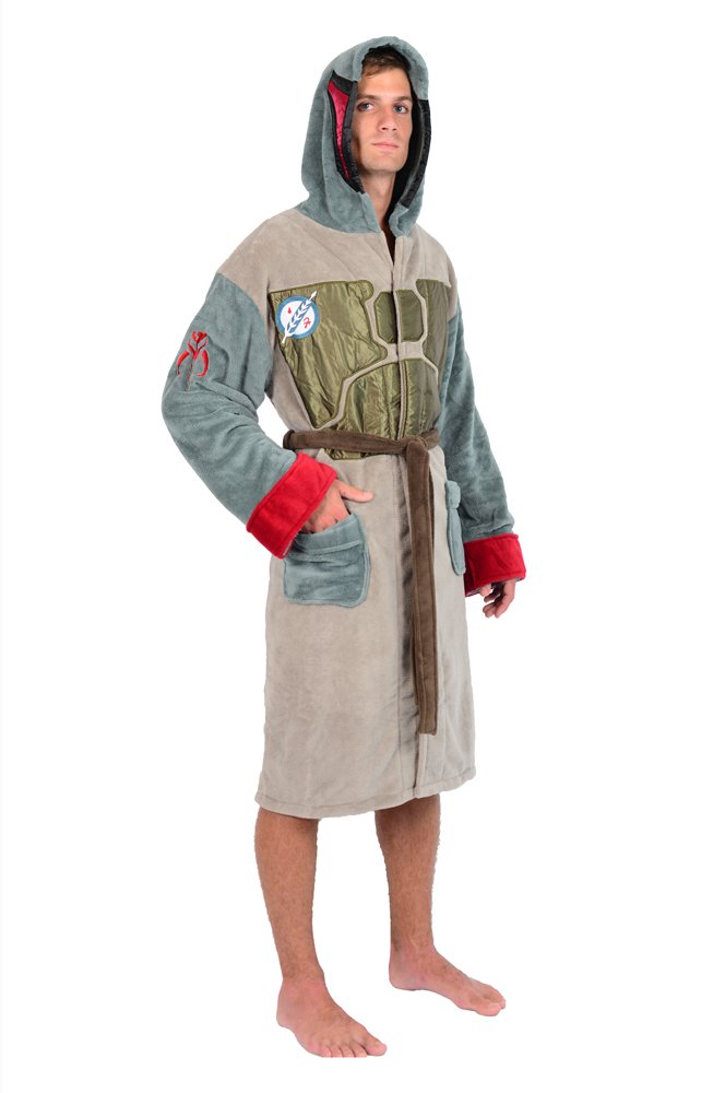 Star Wars Boba Fett Hooded Bathrobe for Men | Soft Plush Spa Robe for Adults | Lightweight Fleece Shower Robe With Belted Tie | 