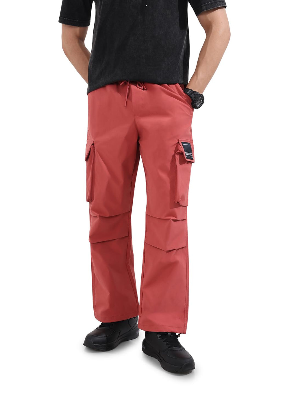 The Indian Garage Co Mens Baggy Textured Mid-Rise Cargo Pants
