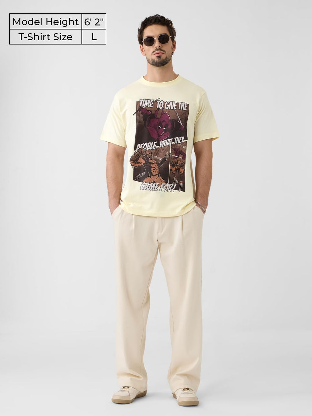 The Souled Store Deadpool: Comics Men and Boys Short Sleeves Round Neck Off White Graphic Printed Regular Fit Cotton T-Shirts