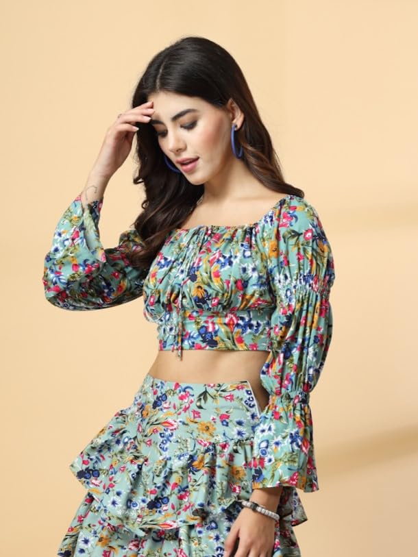 OOMPH! Full Sleeve Crop Top, Blue, mt910