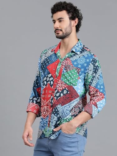 Kotty MenS Relaxed Fit Printed Spread Collar Casual Shirt(Multicolor,Xl)