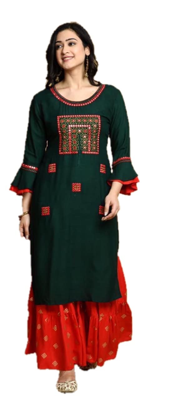 Lookmark Women'S Rayon Regular Kurta Palazzo Set (Ks2030-L_Green_L)