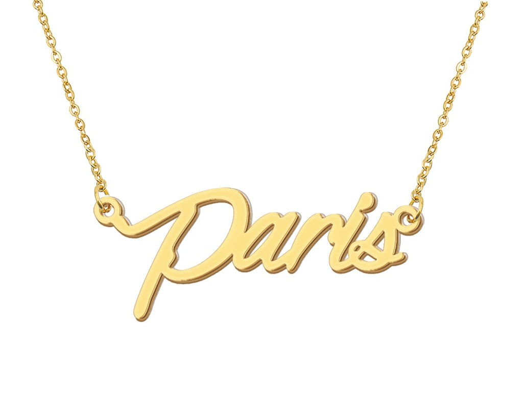 Aoloshow Paris Name Initial Necklace 18k Gold Plated Message Word Stainless Steel Jewelry for Familys Christmas