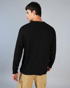 Bewakoof Mens Solid Black Round Neck Full Sleeve Oversized T-Shirt
