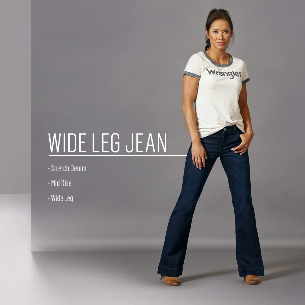 Wrangler Women's Retro Mae Mid Rise Wide Leg Trouser Jean, Dark Blue, 9 Long