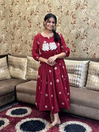 ANNI DESIGNER Women s Rayon Kurta with Pants, Burgundy, 48