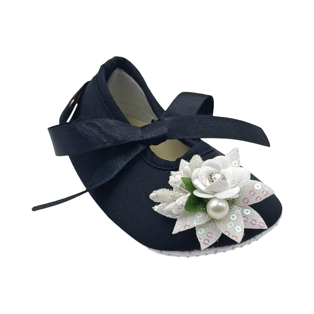 Rsmart, Baby Girl & Boy Black Floral Shoes With Pearl Lace 18-24