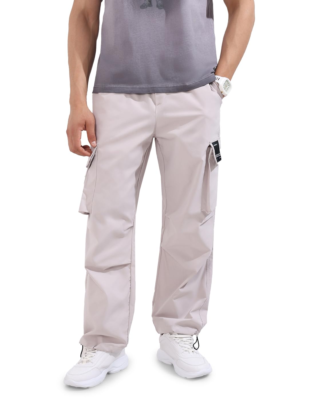The Indian Garage Co Mens Baggy Textured Mid-Rise Cargo Pants