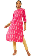 Soch Womens Pink Cotton Ikat Printed Straight Kurta With Sequins