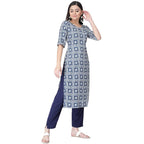 Pinkmint Women'S Printed Crepe Straight Kurta And Pant Set Blue