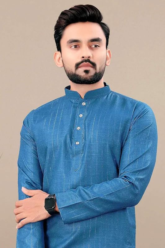 Fashion Gallery MenS Stylish Lurex Stripe Straight Knee Length Kurta -| Mens Kurta| Ethnic Wear | Lurex Fabric Kurta For Men (M