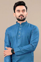 Fashion Gallery MenS Stylish Lurex Stripe Straight Knee Length Kurta -| Mens Kurta| Ethnic Wear | Lurex Fabric Kurta For Men (M