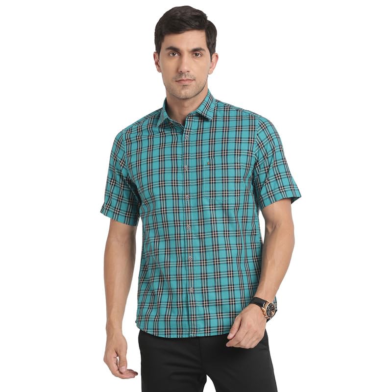 Turtle Men Pure Cotton Green Checked Slim Fit Casual Shirts