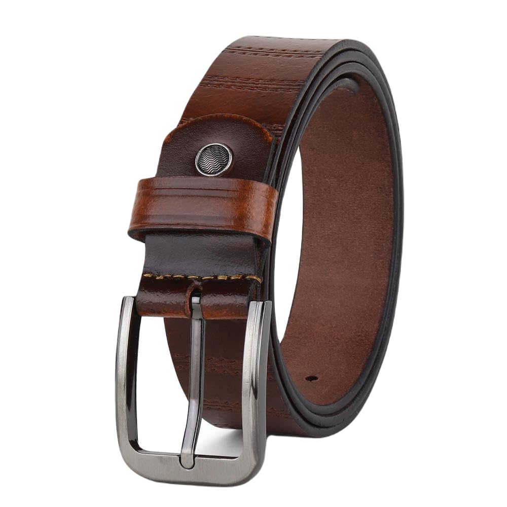 Sunshopping Genuine Leather Belt For Men | Handmade Pin Buckle Belt Perfect For Formal And Casual Wear | Adjustable Free Size Fi 38
