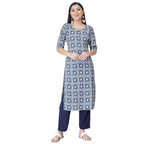 Pinkmint Women'S Printed Crepe Straight Kurta And Pant Set Blue