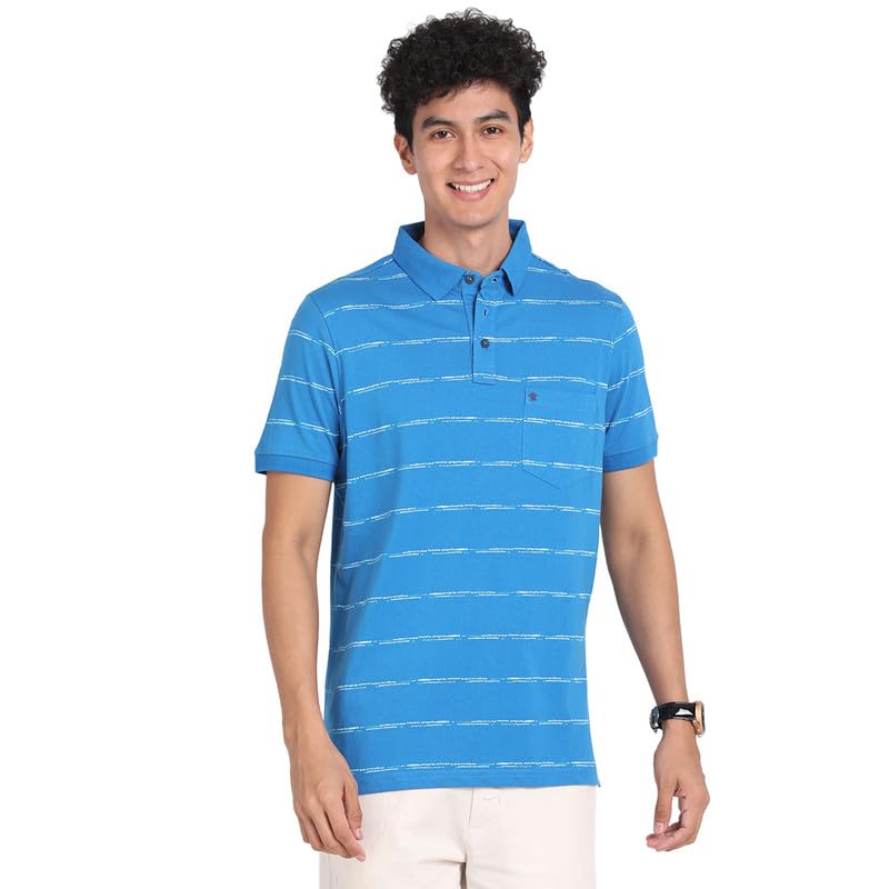 Turtle Men 100% Cotton Blue Printed Polo Neck Half Sleeve Casual T-Shirt