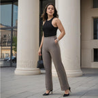 BlissClub Women The Ultimate High Rise Straight Pants|Trousers for Women|Straight Fit|Pintuck Design|Polyester,Dark Grey