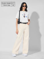 The Souled Store Up: Adventure Women and Girls Short Sleeves Round Neck White Embroidered Cotton Relaxed Fit T-Shirts