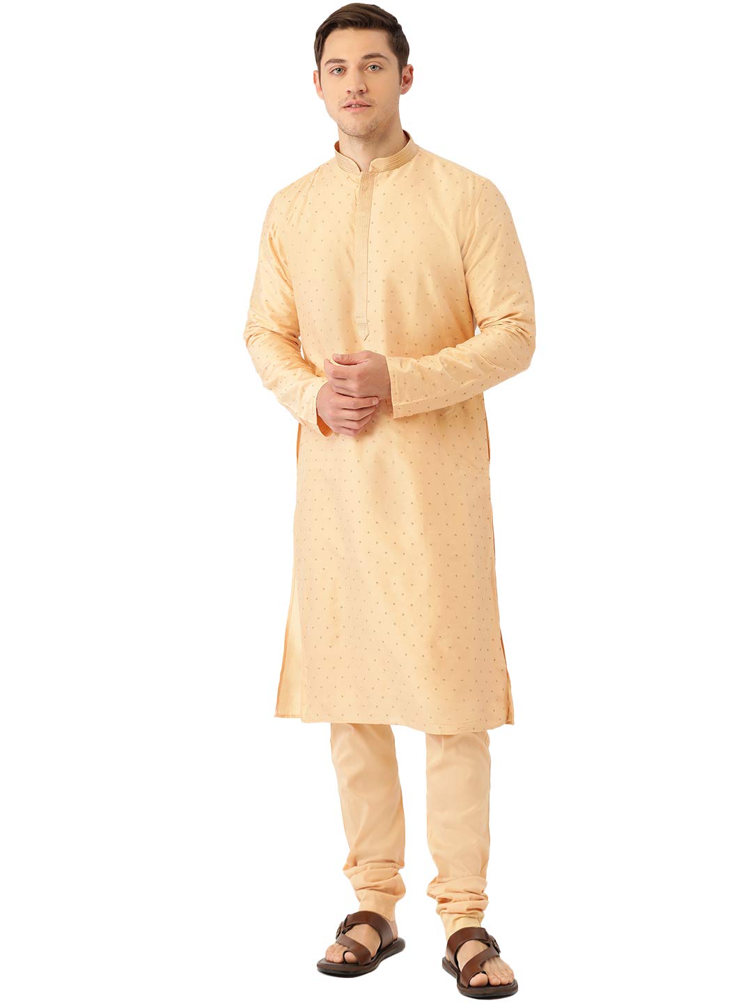 Manyavar Symphonic Silk Kurta Set For Mens(Small,Beige)