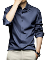 IndoPrimo Mens Stylish Solid Satin Casual Shirt for Men Full Sleeve (in, Alpha, XL, Regular, Navy)