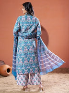 Greciilooks Cotton Blend Floral With Dupatta Kurti Festive Set For Women | Regular Fit Kurta