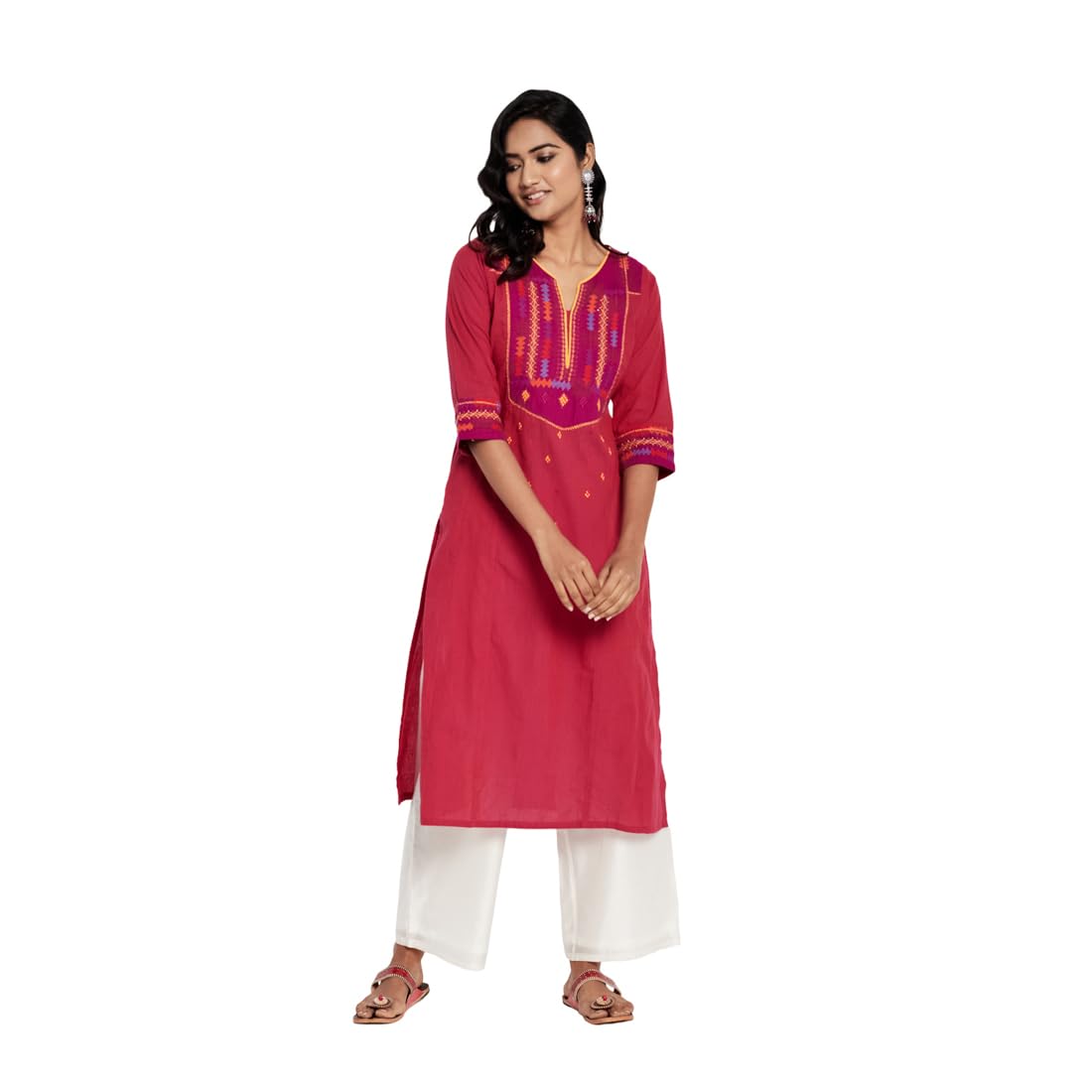 Fabindia Women'S Cotton Regular Fit Kurta (202617401_Fuschia, Pink