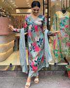 ANNI DESIGNER Womens Cotton Blend Straight Printed Kurta with Pant & Dupatta (AD312 Green_L_Green_Large)