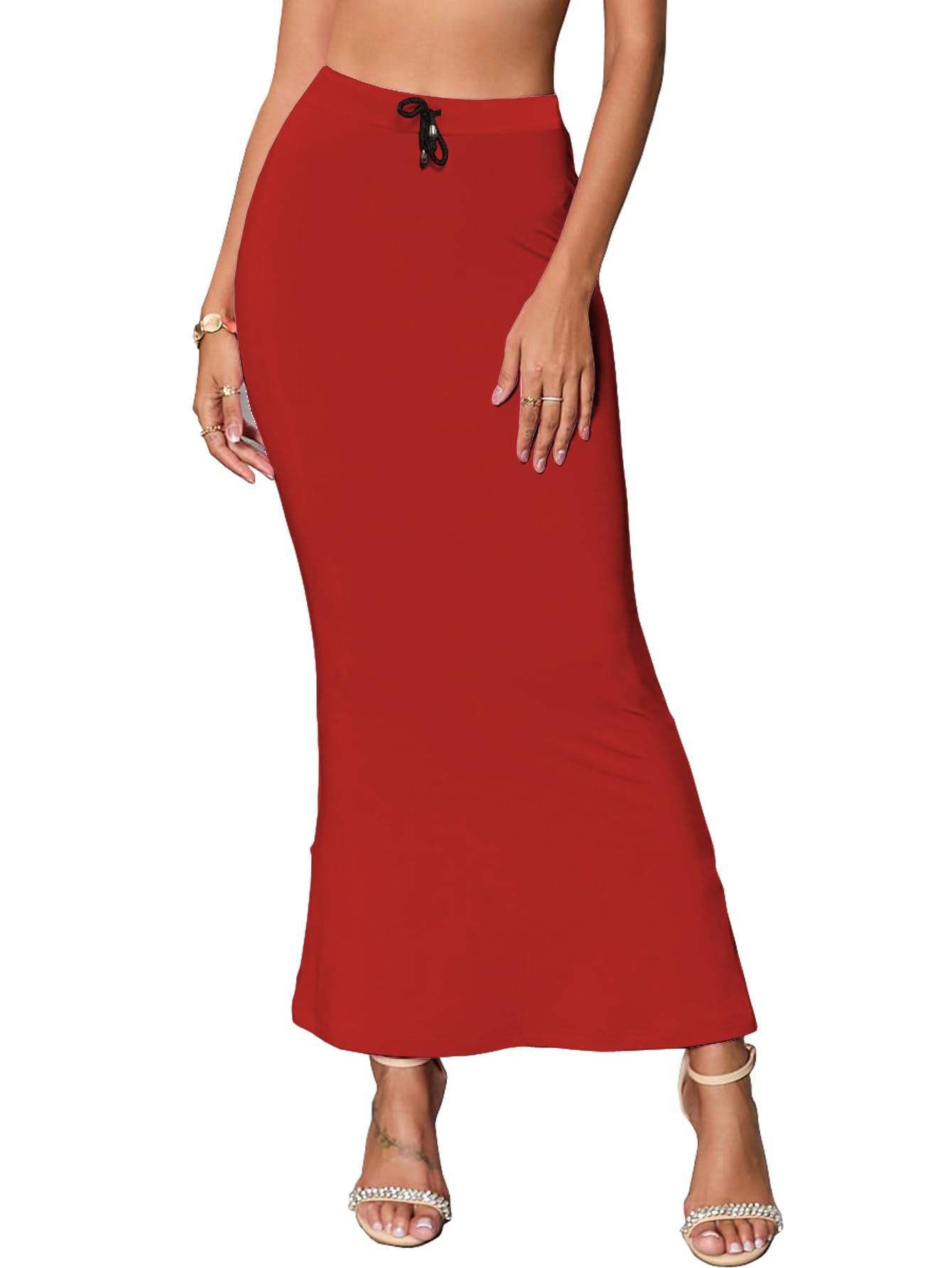 Sugathari Traditional Red Micro Fiber Solid Saree Shapewear for Women (SW FISHCUT RED XL)