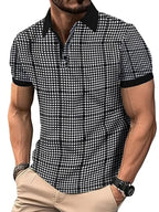 Noble Monk MenS Regular Fit Polo Neck T-Shirt|Half Sleeves|Gradient Houndstooth Pattern|Casual T-Shirt For Men