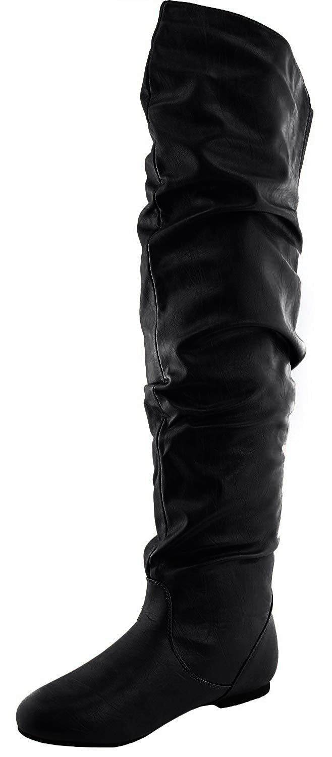 Nature Breeze Women's Stretchy Thigh High Boot,Black Pu,8