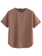 Juneberry Pure 100% Cotton Oversized Loose Baggy Fit Round Neck With Drop Shoulder White & Cork & Swanwhite Half Sleeves Boyfrie