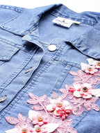 Aarika Womens Blue Colour Embellished Denim Jacket (S-L)