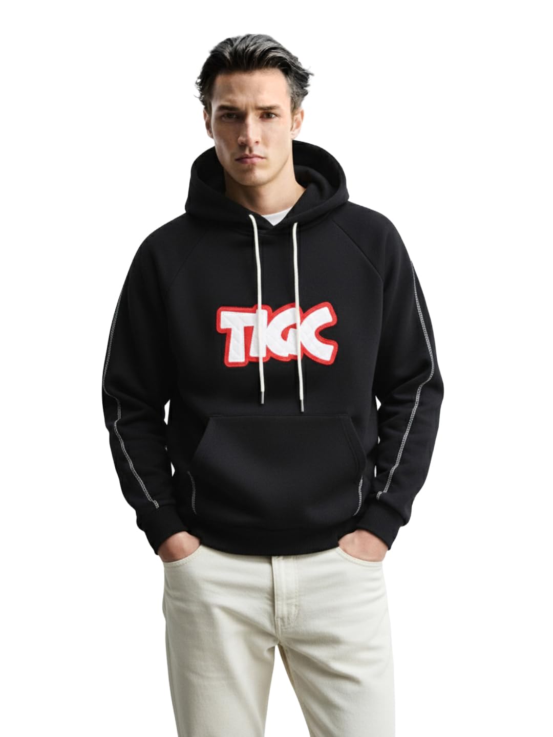 The Indian Garage Co Mens Relaxed Fit Long Sleeves Hooded Applique Hoodie