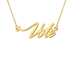 Aoloshow Vote Charm Name Necklace 18k Gold Plated Message Word Stainless Steel Jewelry for Best Friend Christmas