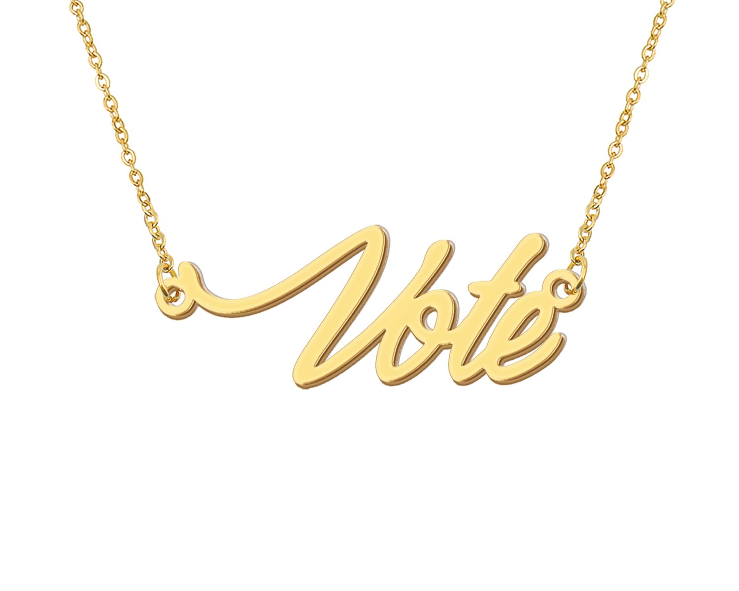 Aoloshow Vote Charm Name Necklace 18k Gold Plated Message Word Stainless Steel Jewelry for Best Friend Christmas