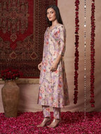 ANNI DESIGNER Womens Rayon Blend Straight Printed Kurta with Pant (Bhaskar Lavender_S_Lavender_Small)