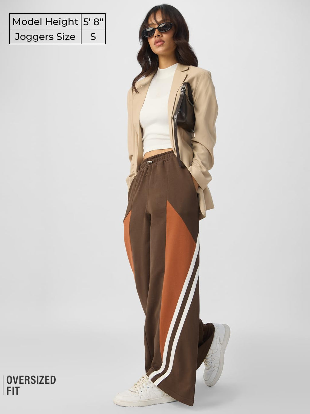The Souled Store Solids: Cinnamon Brown Women and Girls Elasticated Toggled Cotton Wide Leg Fit Flared Joggers