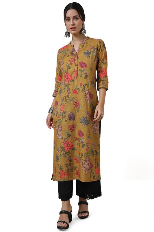 Soch Women Linen Floral Print Princess Cut Kurta