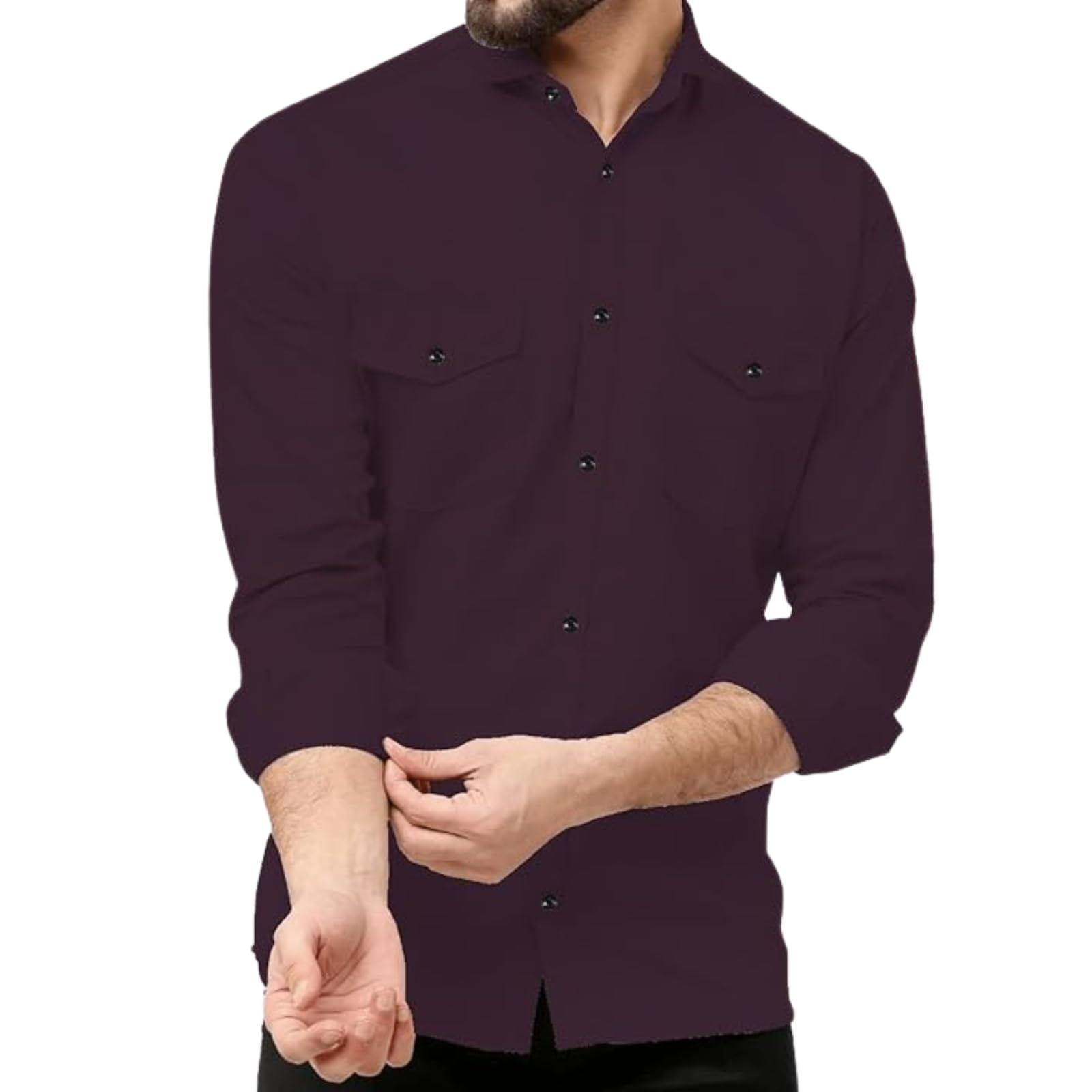 Rebelify Double Pocket MenS Casual Shirt - Regular Fit, Solid Spread Collar, Versatile Everyday Wear, Comfortable And Stylish De