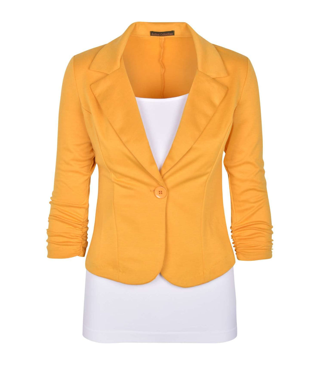 AulinA collection Womens casual Work Solid color Knit Blazer Mustard 2X